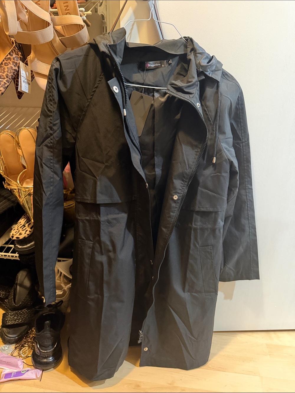 Black Hooded Raincoat Jacket - Unbranded